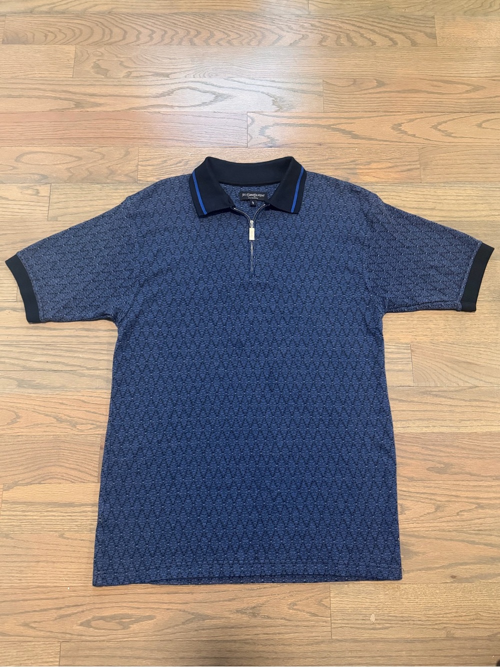 Yves Saint Laurent YSL vintage 90s Pour Homme Blue Textured Men’s 1/4 Zip Polo